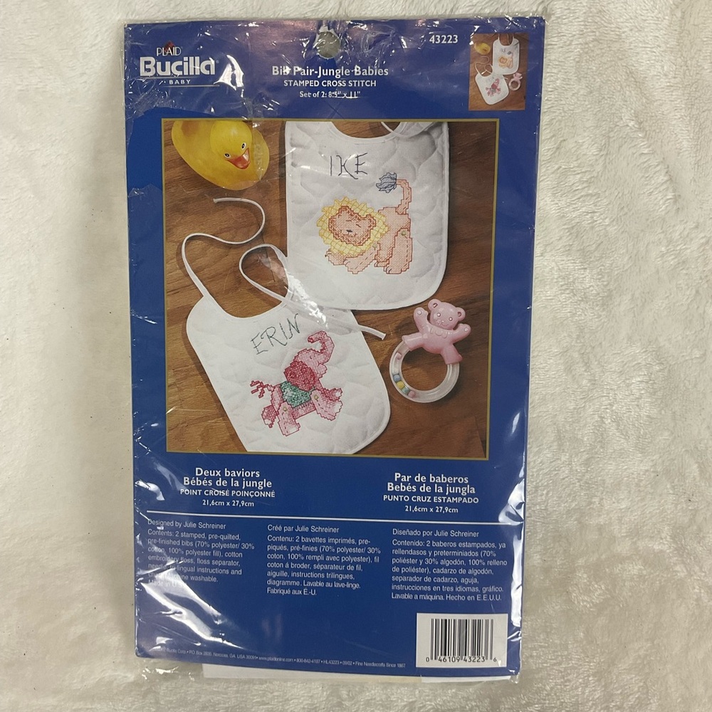 Bucilla Baby Bib Pair Jungle Babies Stamped Cross Stitch 43223